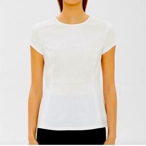 Theory White Carrian Precise Short Sleeve Peplum Blouse Top Size L
